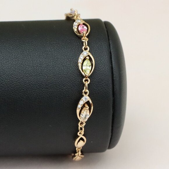 "Rose Gold Bracelet with Multicolor Stones and Crystals, XPBL0789 - Picture 1 of 12